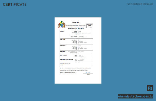 Gambische Geburtsurkunde – Beispielansicht (Word und PDF)